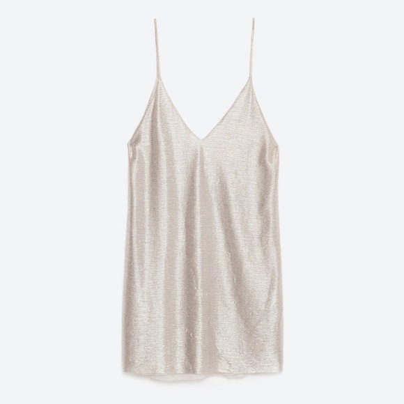 ZARA Metallic V Neck Slip Mini Dress - Size M - NWT! - Picture 1 of 5